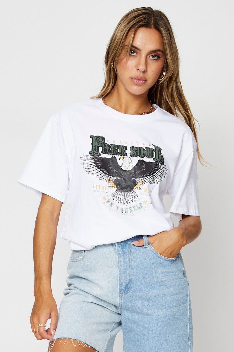 White Graphic T-Shirt Short Sleeve - Image 3