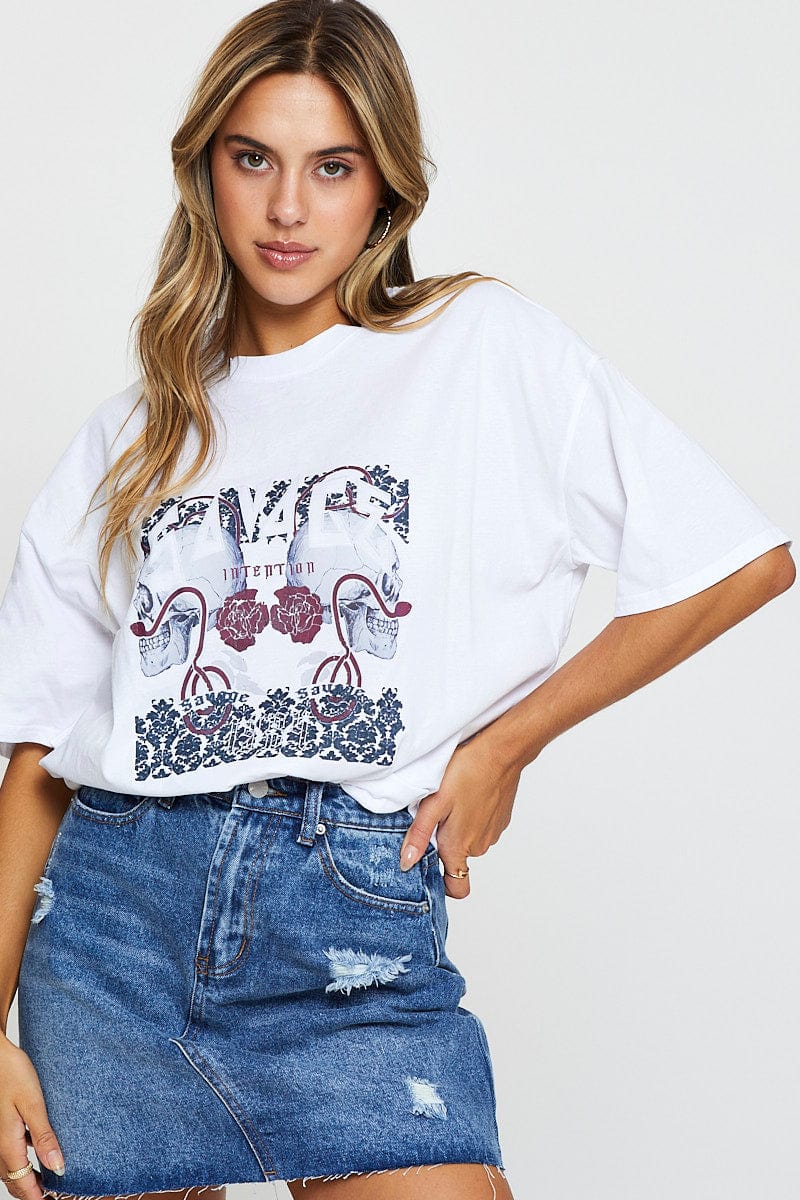 White Graphic T-Shirt Short Sleeve - Image 3