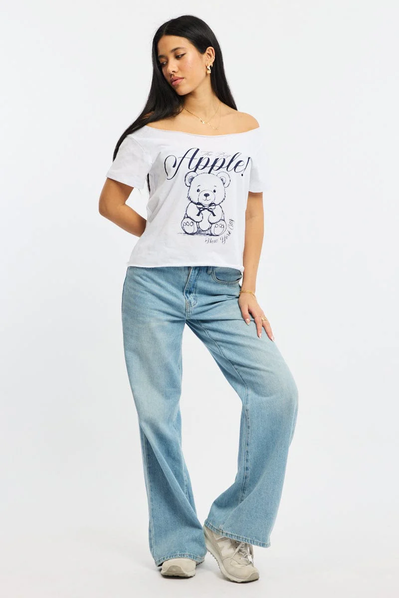White Graphic Tee Off Shoulder - Image 2