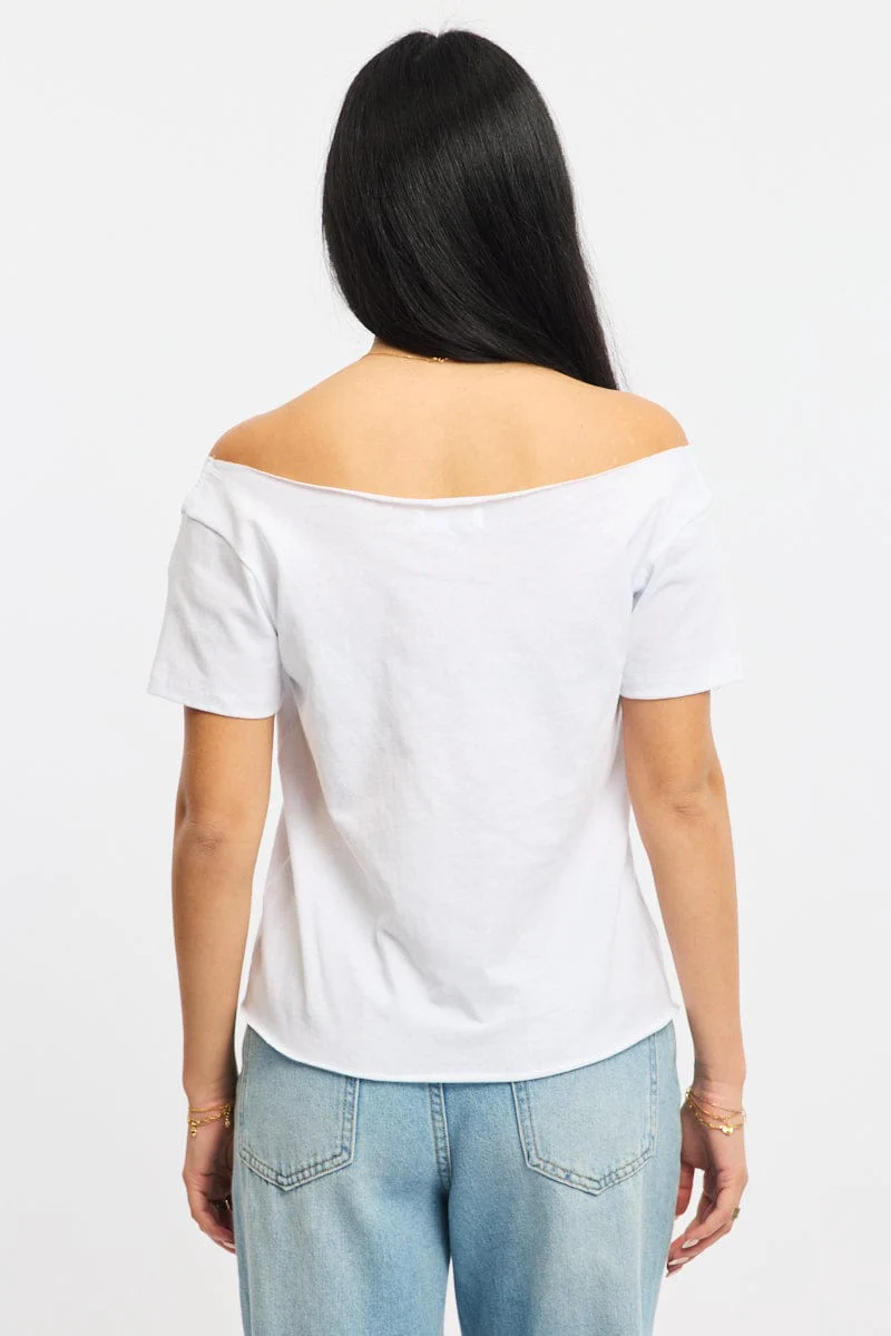 White Graphic Tee Off Shoulder - Image 4
