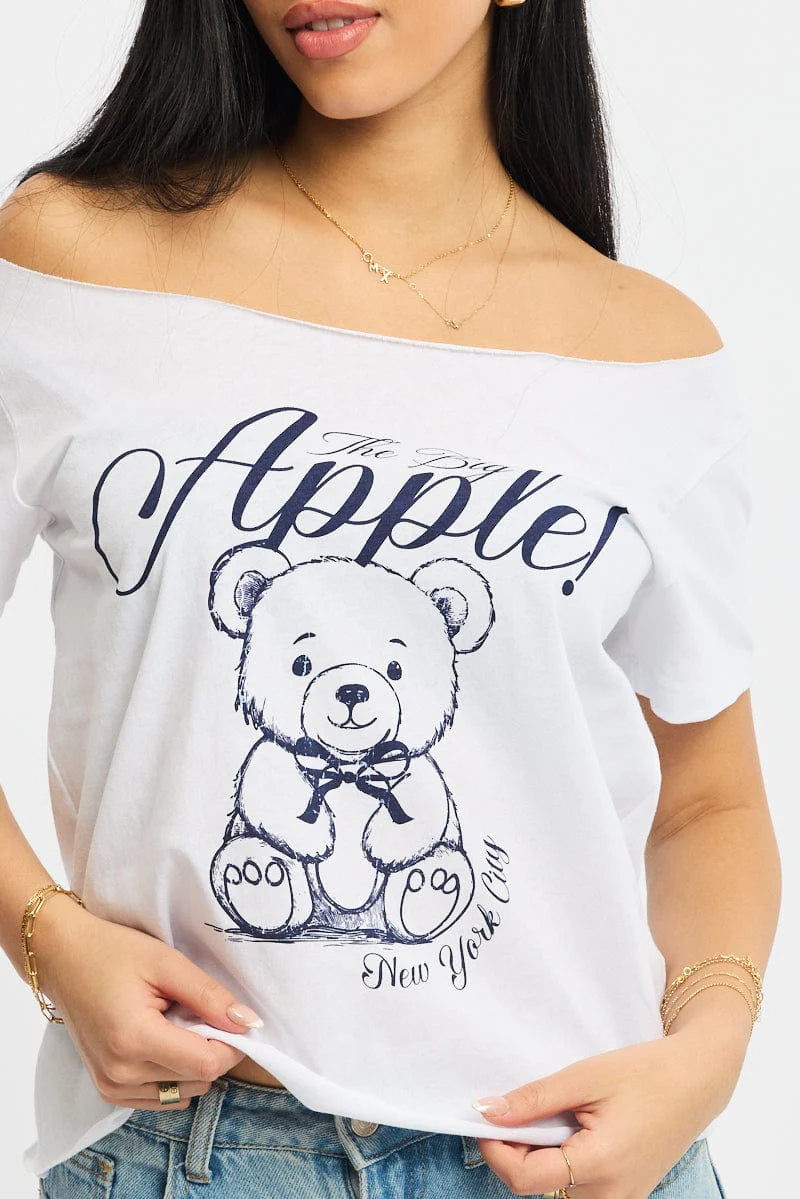 White Graphic Tee Off Shoulder - Image 5
