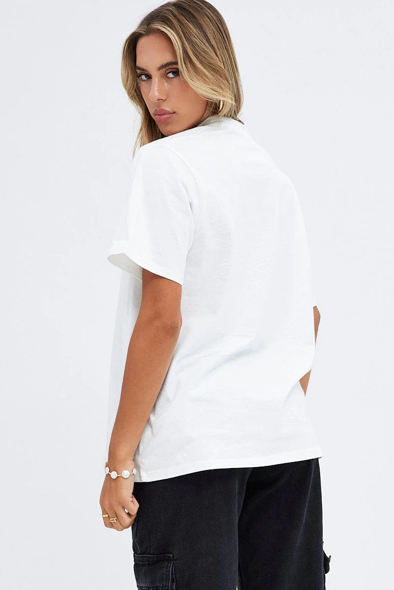 White Graphic Tee Short Sleeve Crew Neck Rock Oversized - Image 5