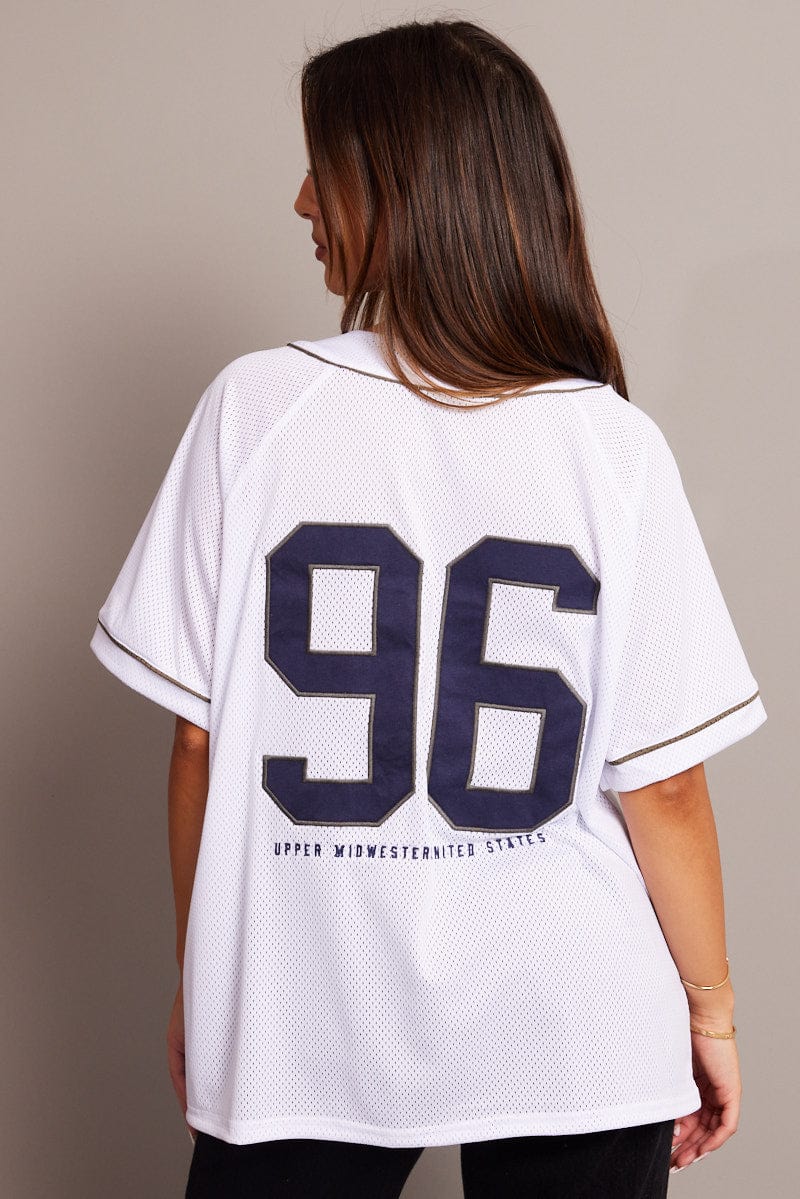 White Graphic Tie Up Top Short Sleeve Mesh - Image 5