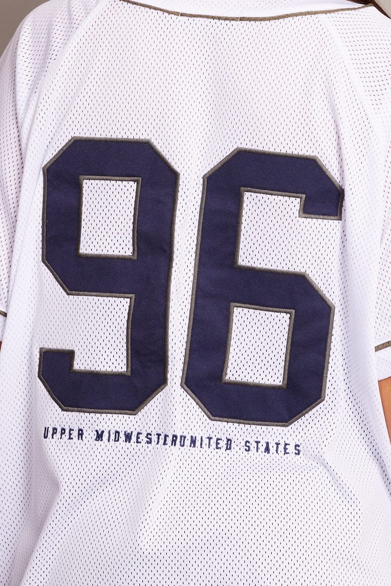 White Graphic Tie Up Top Short Sleeve Mesh - Image 6