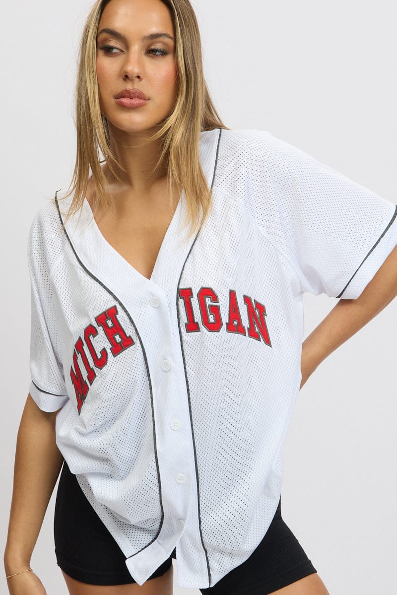 White Graphic Top Oversized Short Sleeve - Image 3