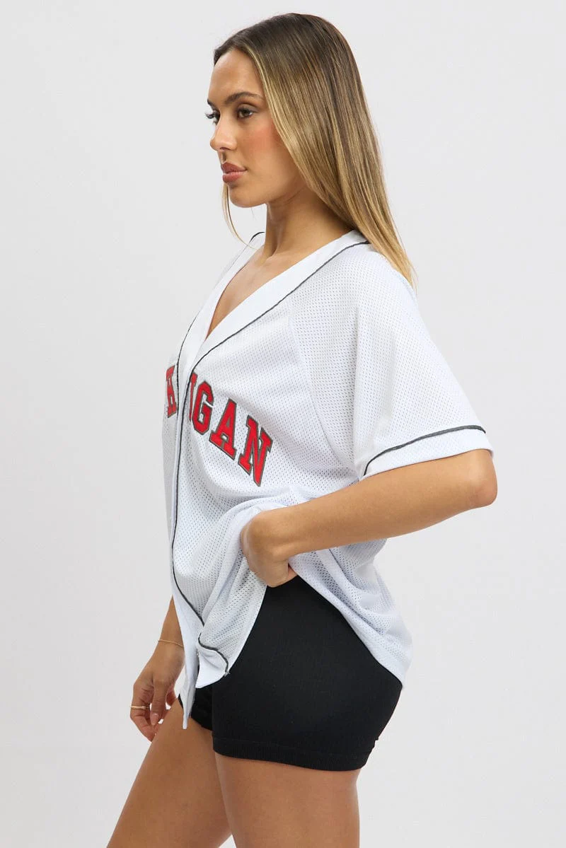 White Graphic Top Oversized Short Sleeve - Image 4