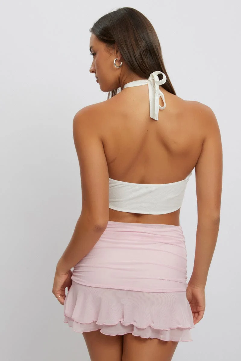 White Halter Neck Crop Top Sleeveless Linen Blend - Image 5