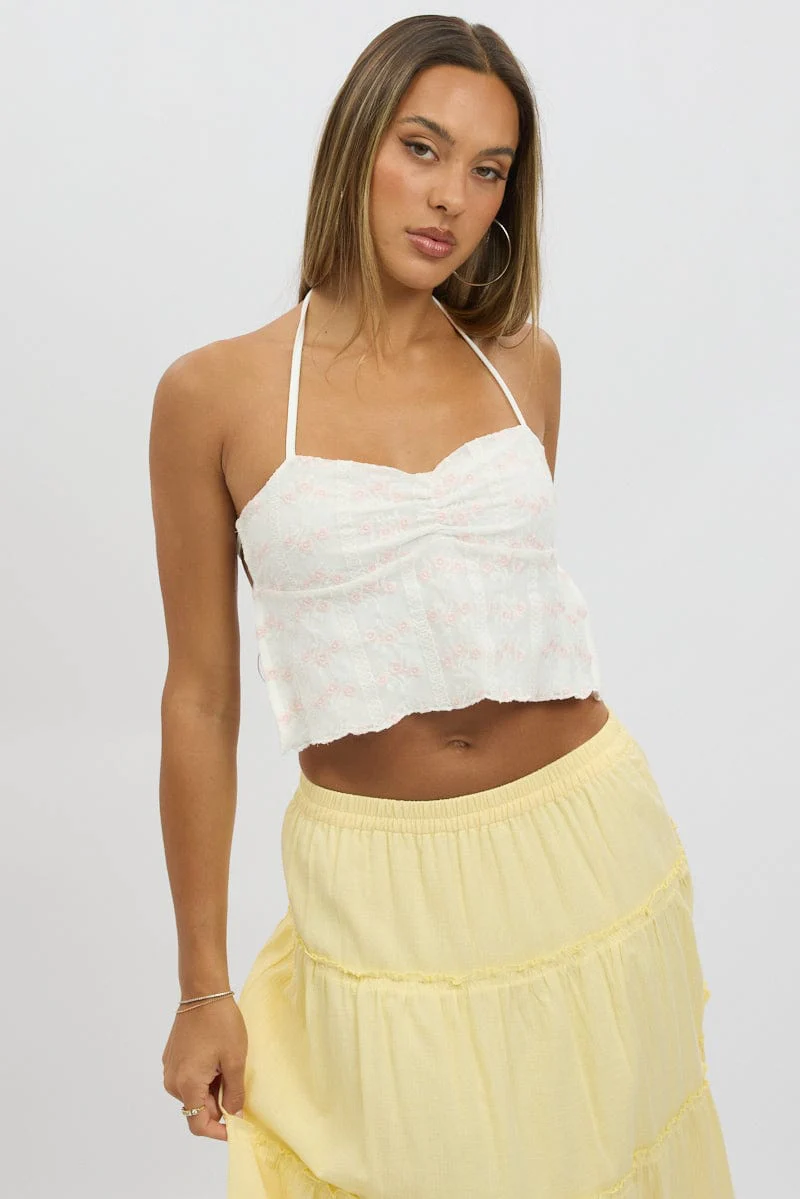 White Halter Neck Top Lace - Image 3