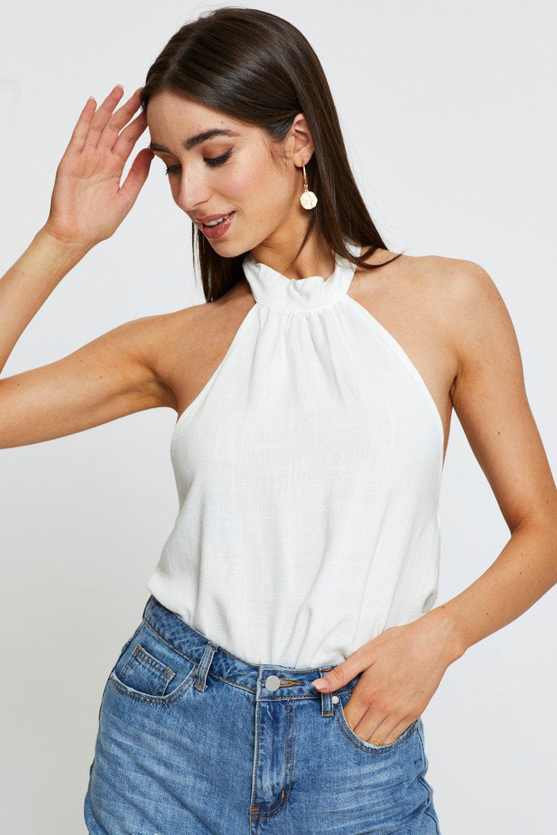White Halter Top Sleeveless Tie Up - Image 3