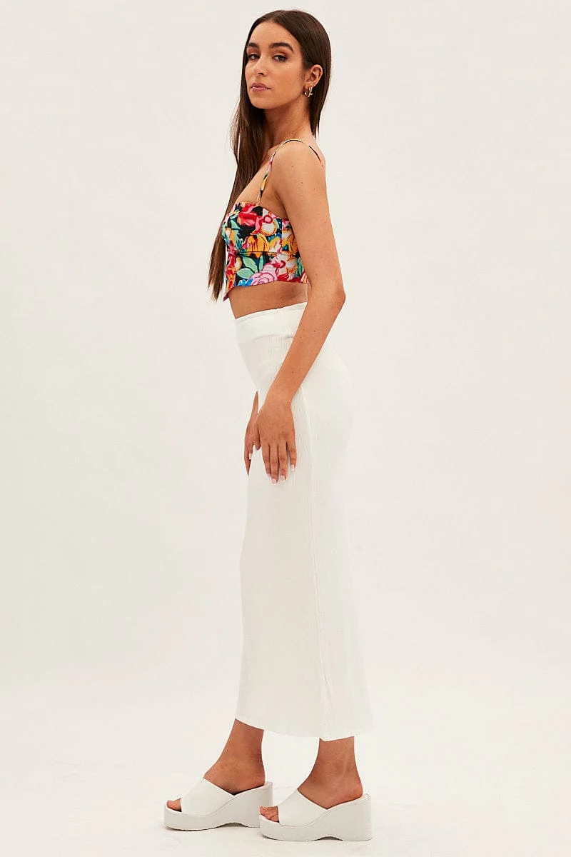 White High Waist Jersey Skinny Maxi Skirt - Image 4
