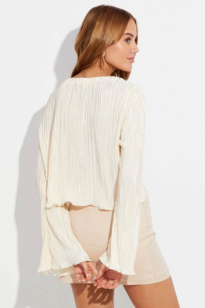 White Jacket Long Sleeve V Neck With Chain Details - Image 5