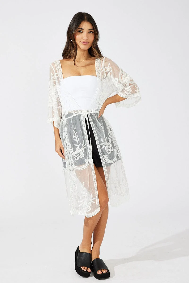 White Kimono Longline Half Sleeve - Image 2