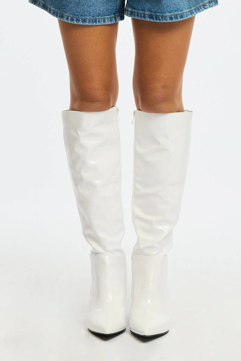 White Knee High Boots - Image 2