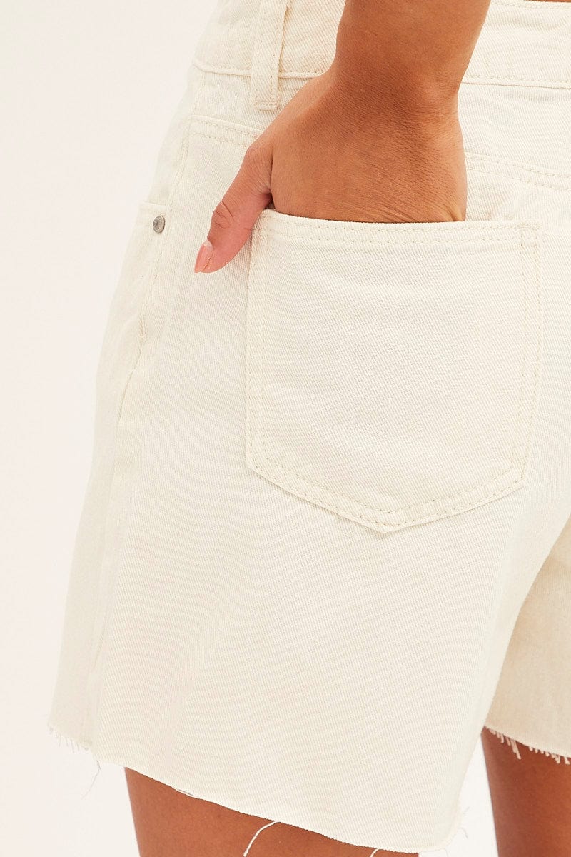 White Knee Length Denim Shorts High Rise - Image 6