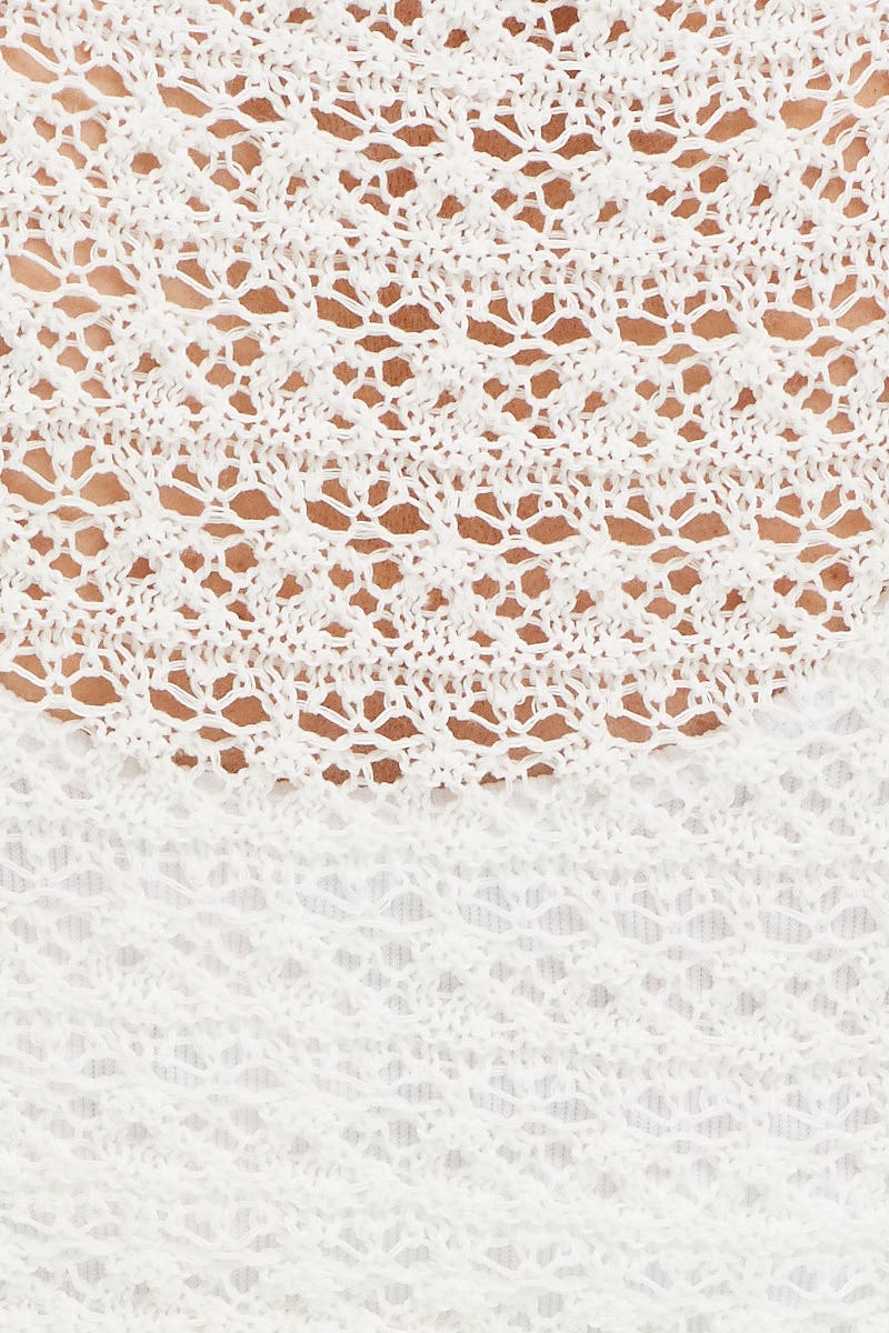 White Knit Cardigan Long Sleeve Crochet - Image 6