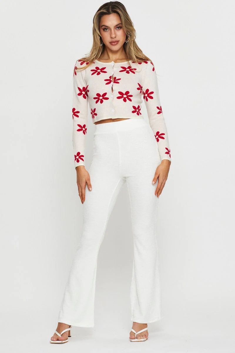 White Knit Cardigan Long Sleeve Crop - Image 2