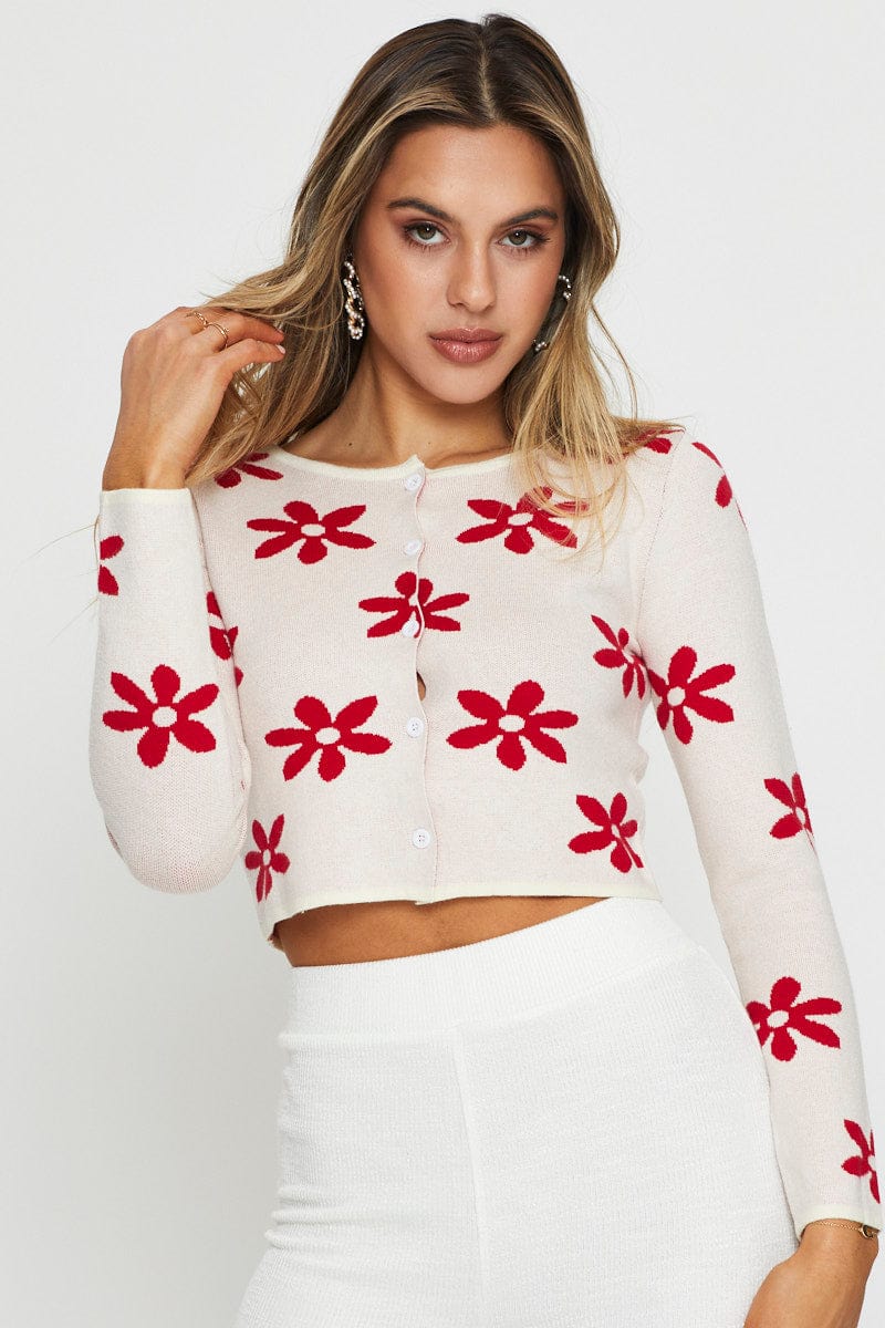 White Knit Cardigan Long Sleeve Crop - Image 3