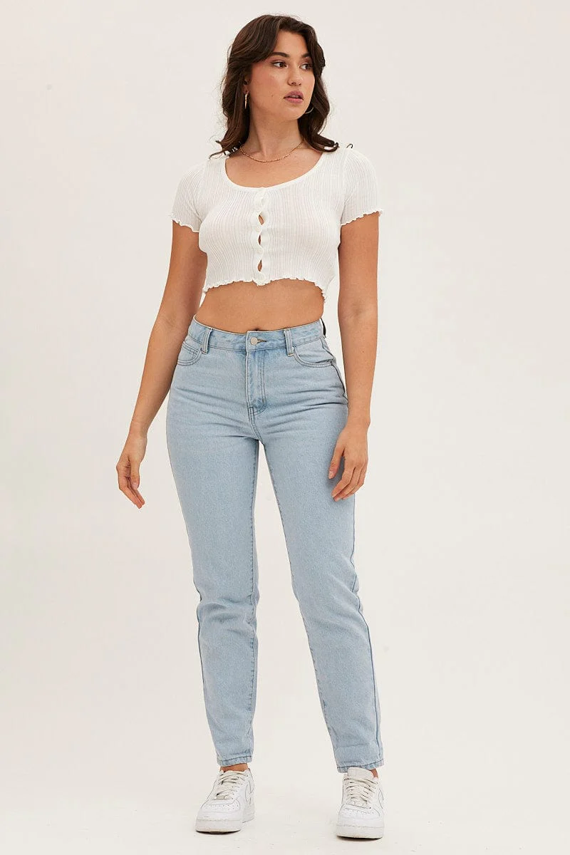 White Knit Cardigan Short Sleeve Crop Round Neck - Image 2