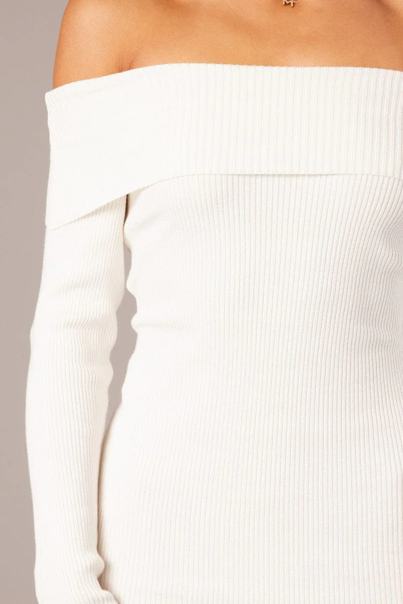 White Knit Dress Long Sleeve Mini - Image 6