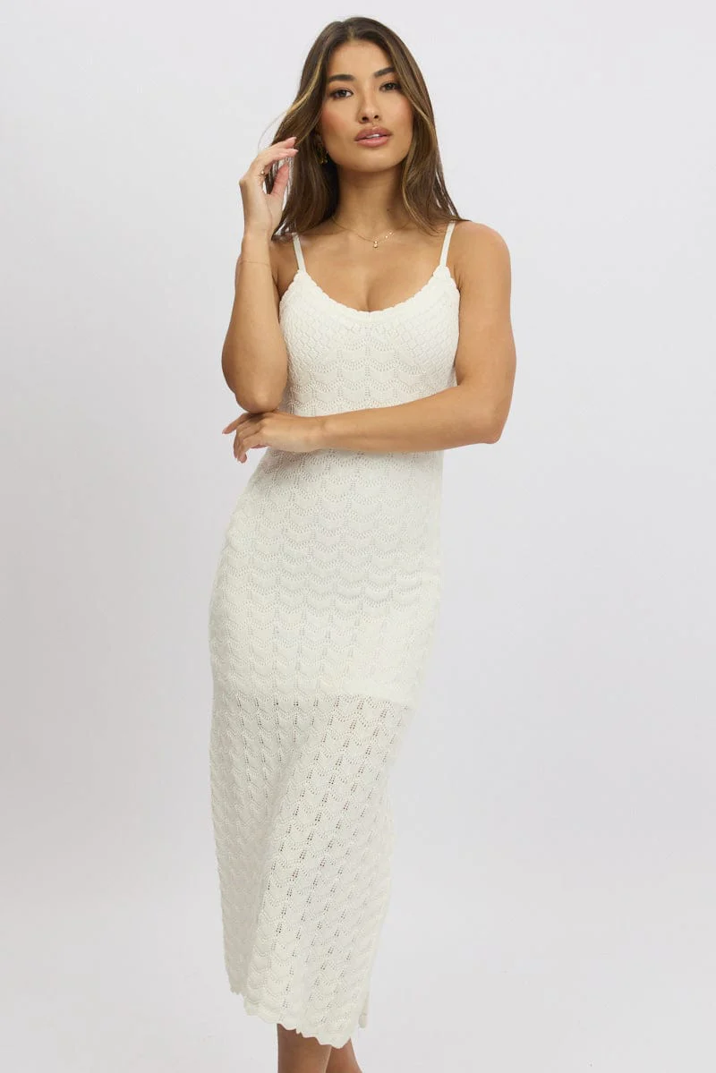White Knit Dress Singlet Midi - Image 2