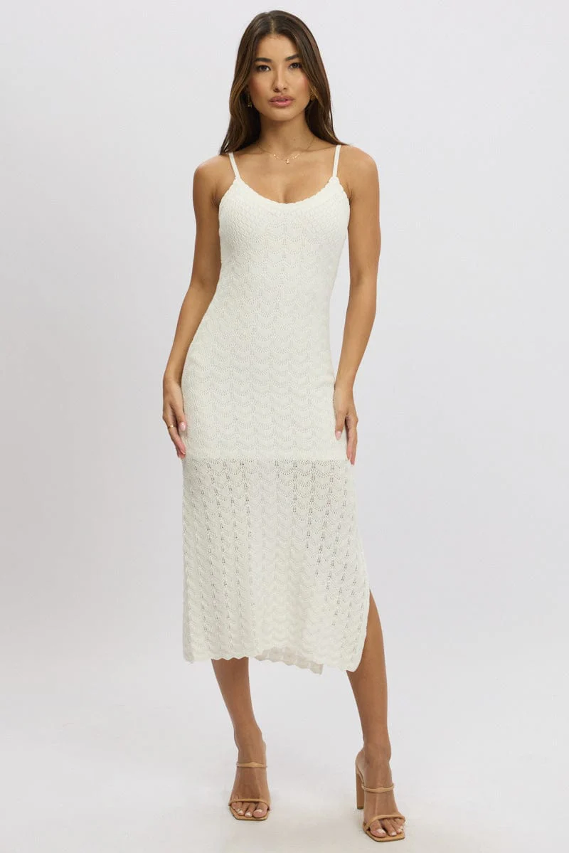 White Knit Dress Singlet Midi - Image 3