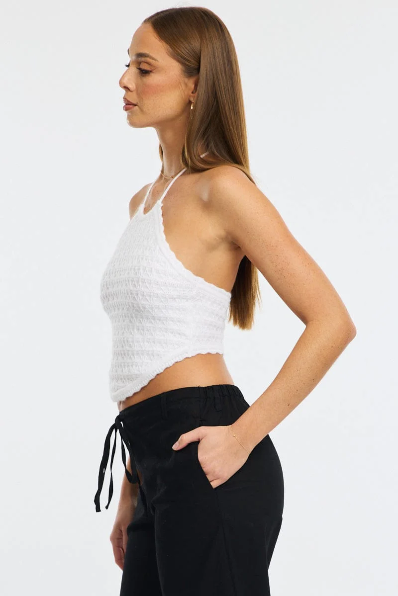 White Knit Scarf Top Sleeveless - Image 3