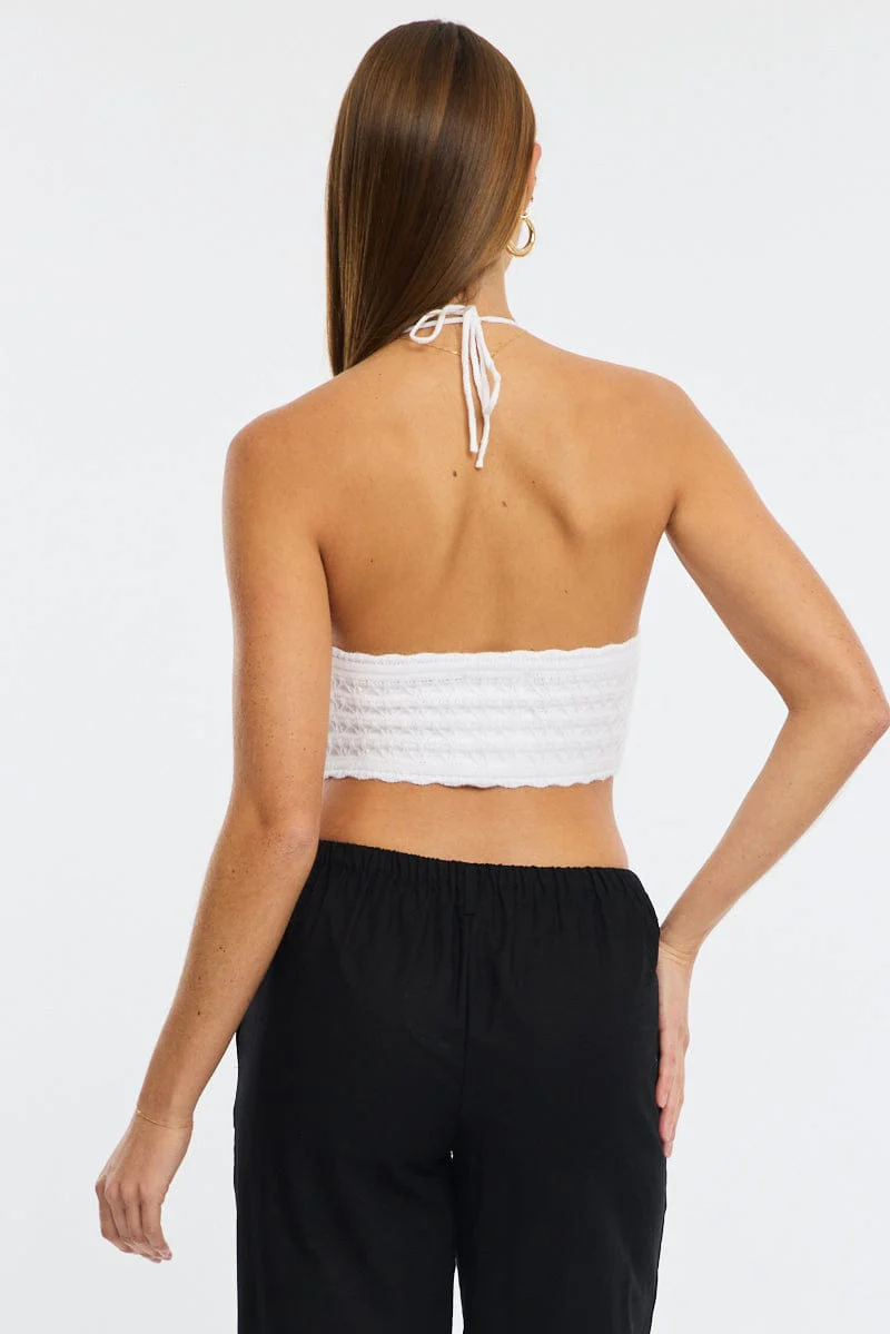 White Knit Scarf Top Sleeveless - Image 4