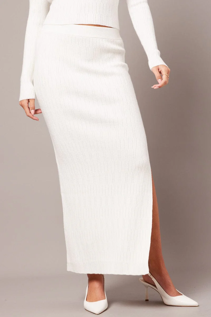 White Knit Skirt High Rise - Image 3