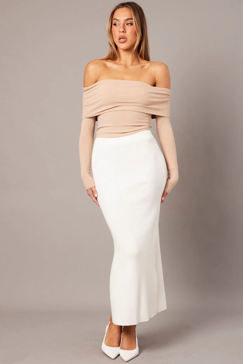 White Knit Skirt High Rise - Image 3