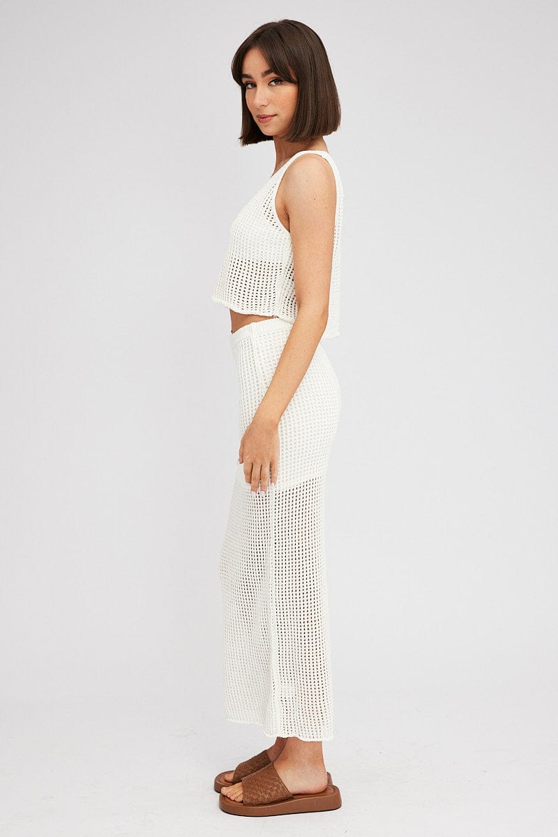 White Knit Skirt Midi Crochet - Image 4