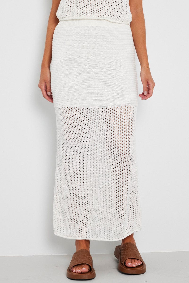 White Knit Skirt Midi Crochet - Image 3
