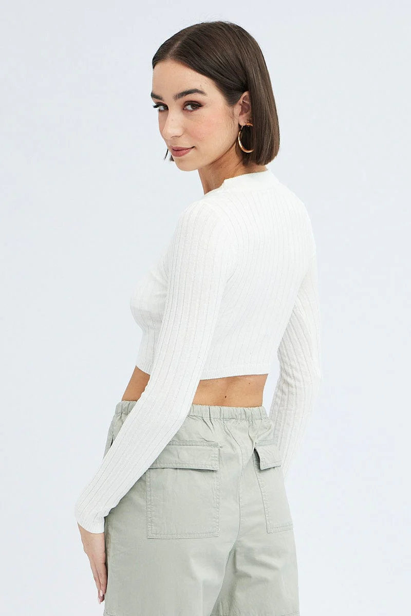 White Knit Top Long Sleeve Crop - Image 5