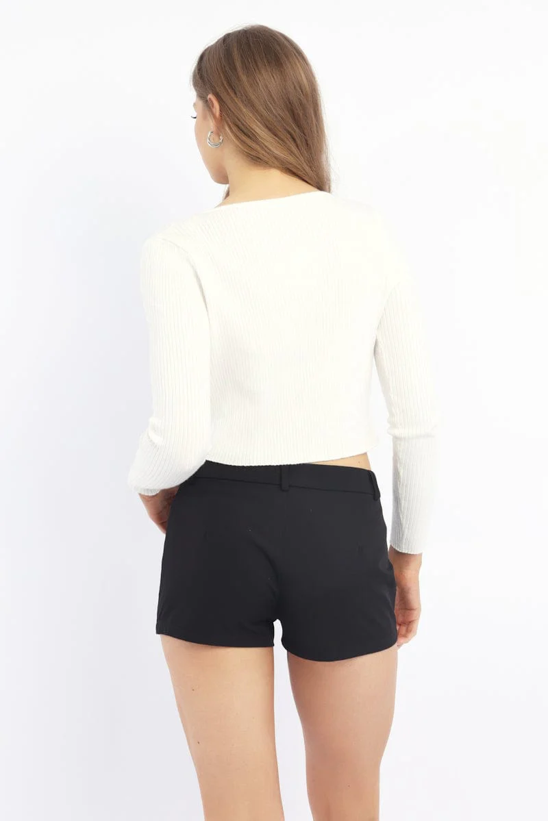 White Knit Top Long Sleeve Front Ribbon - Image 4