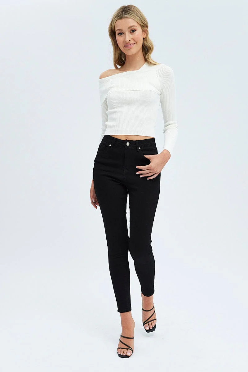 White Knit Top Off The Shoulder Ribbed - Image 2
