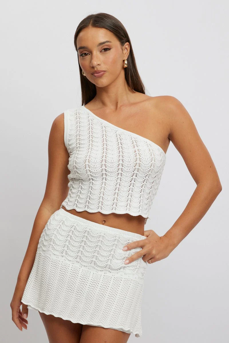 White Knit Top One Shoulder - Image 3