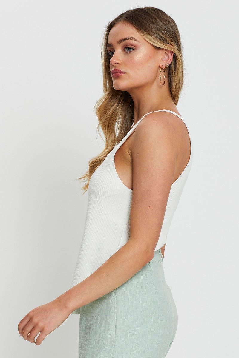 White Knit Top V-Neck - Image 3