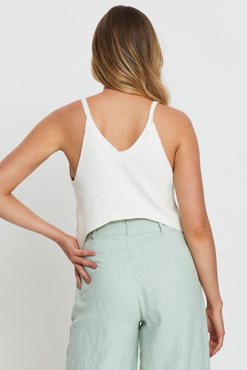 White Knit Top V-Neck - Image 4