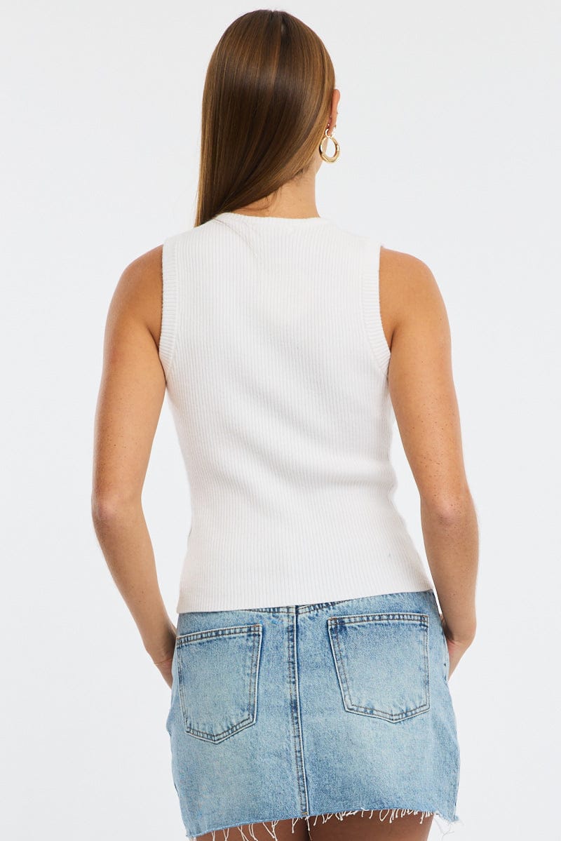 White Knit Vest Sleeveless - Image 4