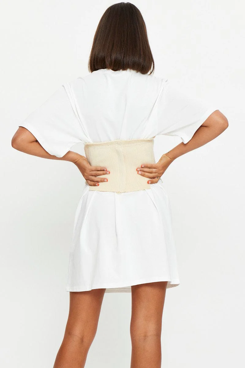 White Knitted Corset Belt And T Shirt Dress - Image 5