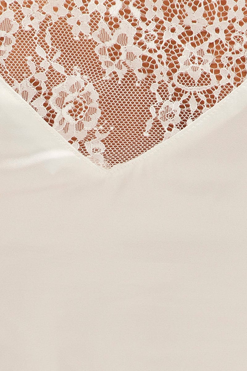 White Lace Cami Sleeveless V-Neck Relaxed Fit Satin - Image 6