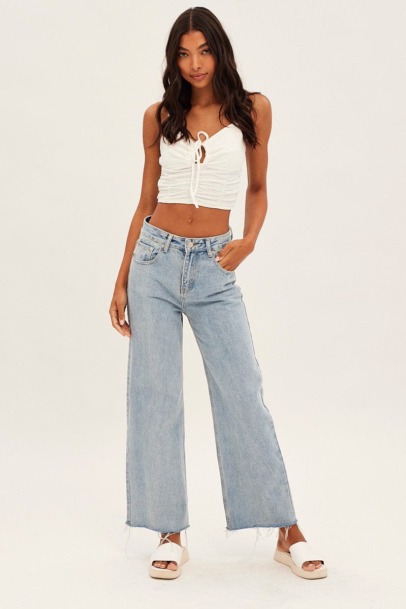 White Lace Keyhole Rushed Cropped Cami - Image 2