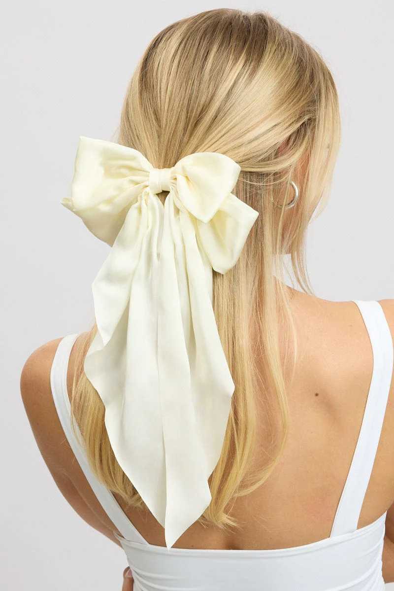 White Large Bow Hair Clip