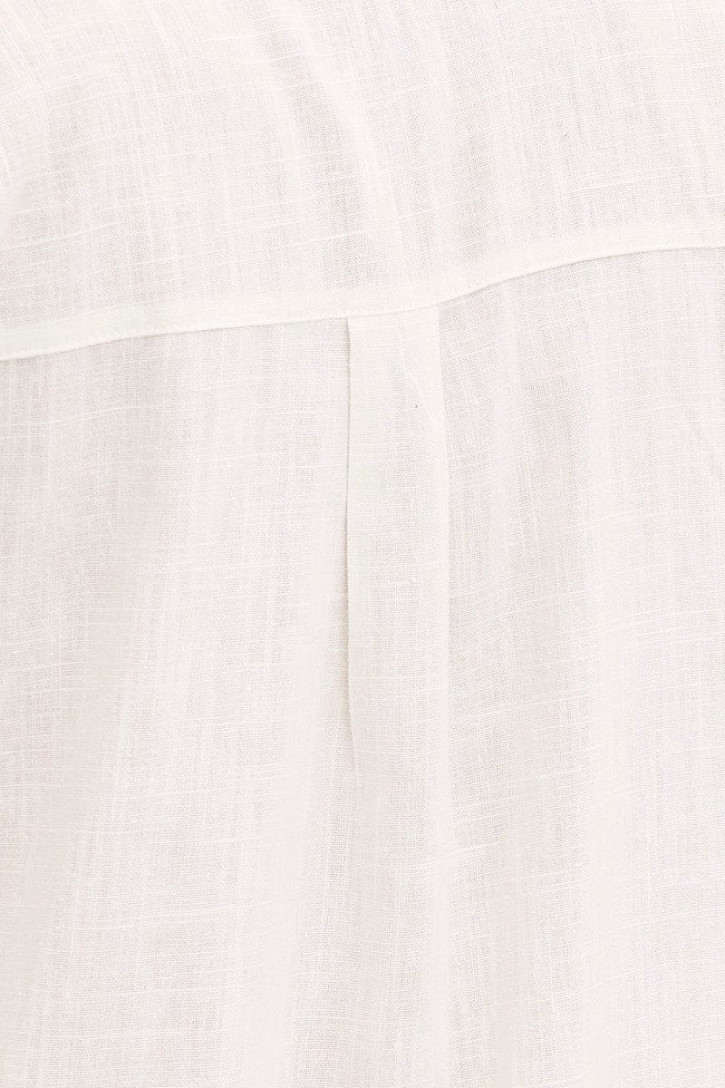 White Long Line Roll Sleeve Collared Button Front Shirt - Image 6