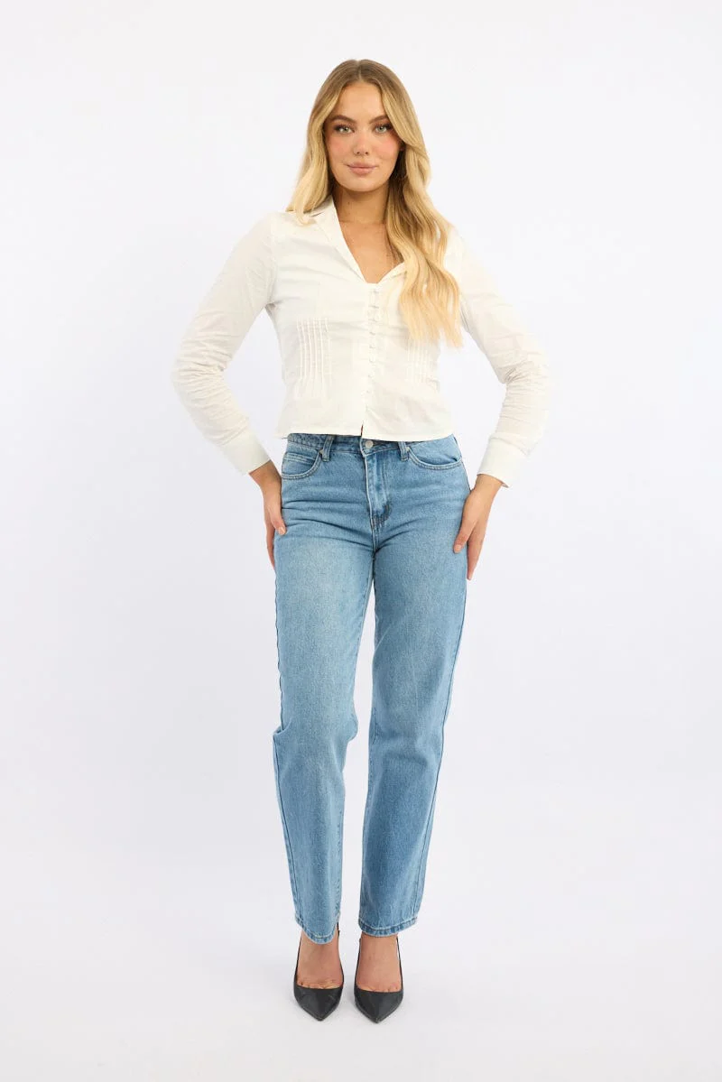 White Long Sleeve Shirt Lapel Collared Button Up - Image 2