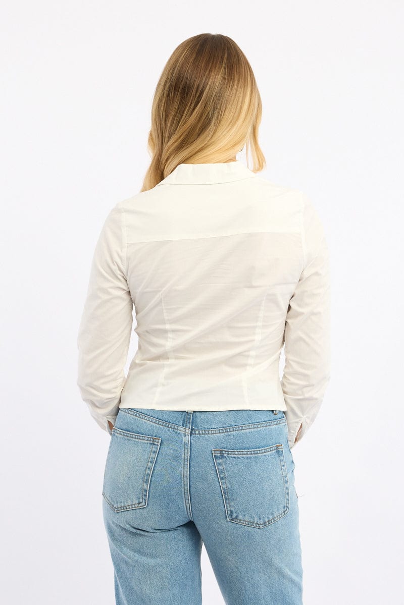 White Long Sleeve Shirt Lapel Collared Button Up - Image 4