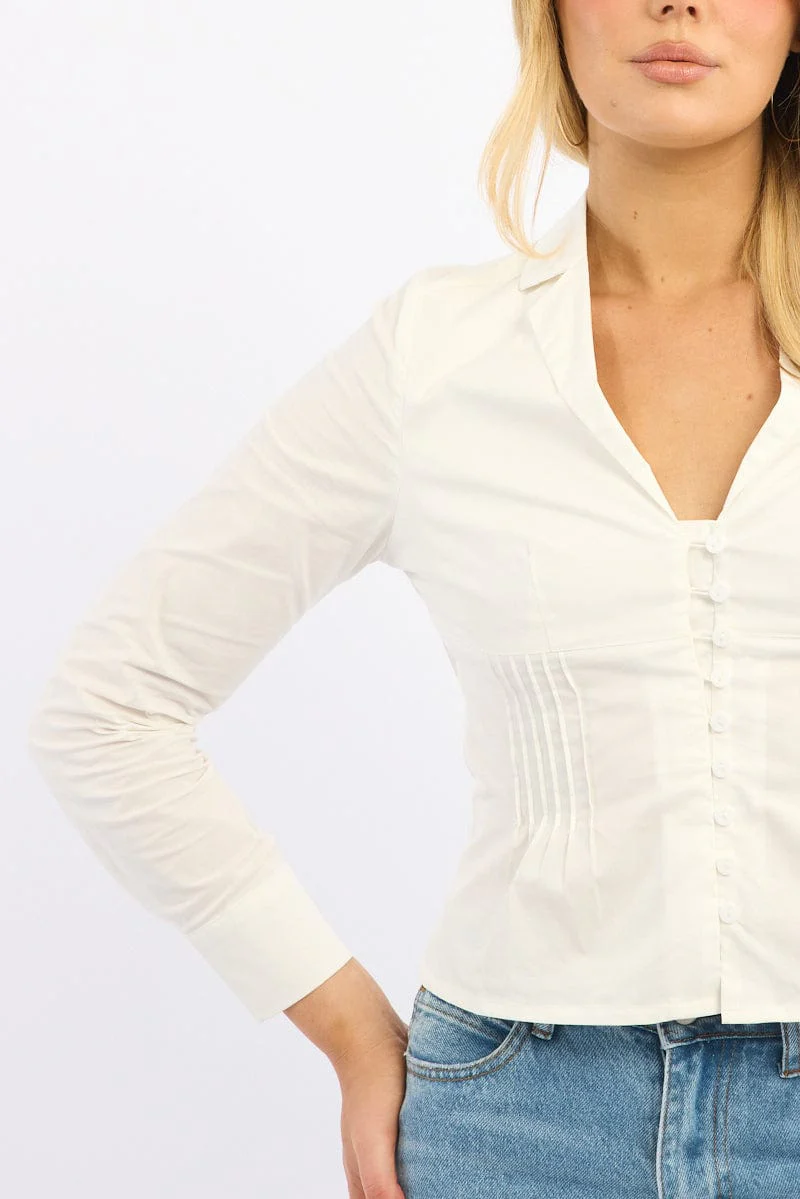 White Long Sleeve Shirt Lapel Collared Button Up - Image 5