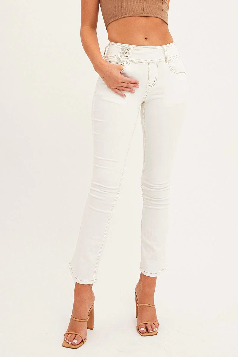 White Low Waist Belted Flared Jeans - Image 2
