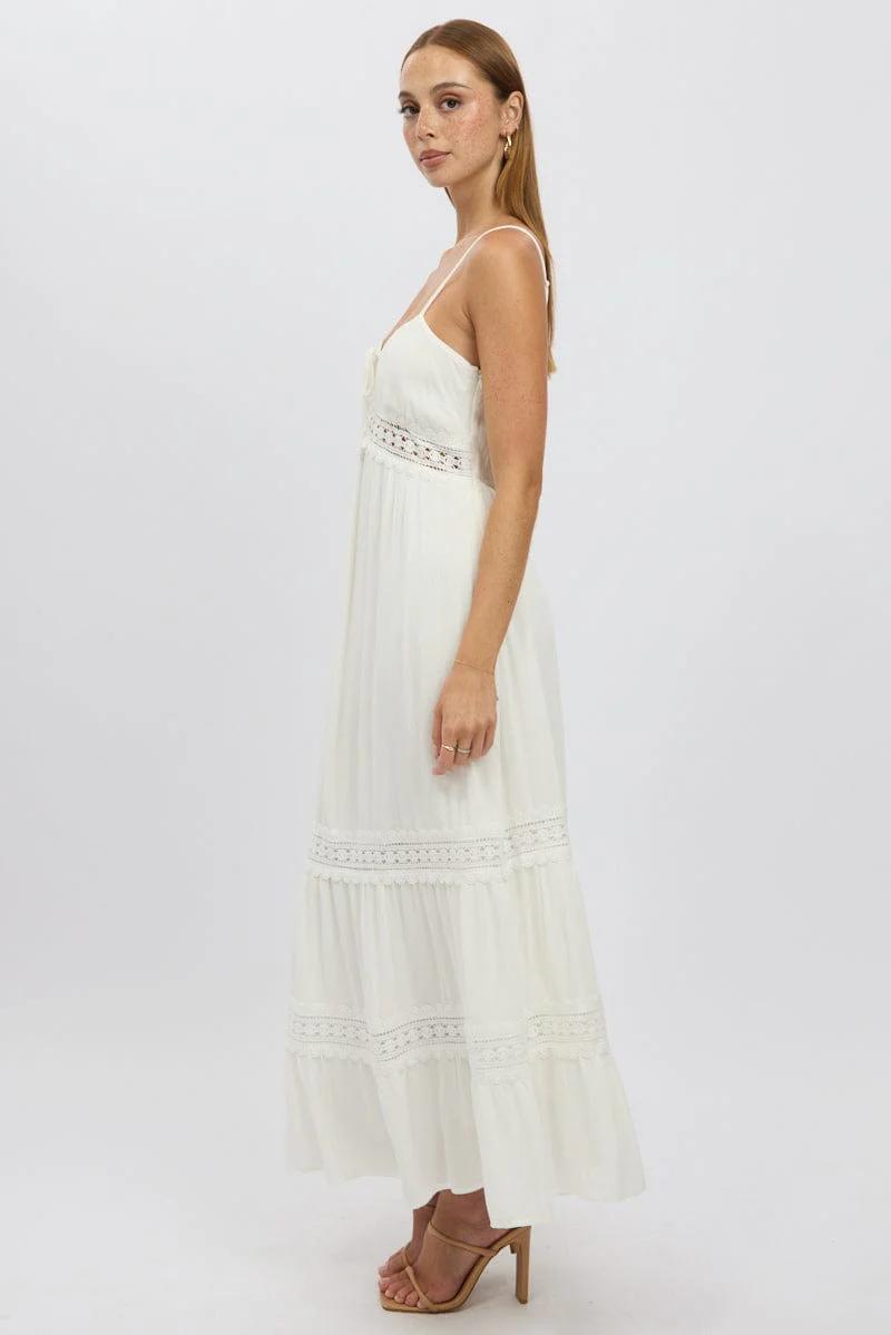White Maxi Dress Strappy Lace Trim - Image 4