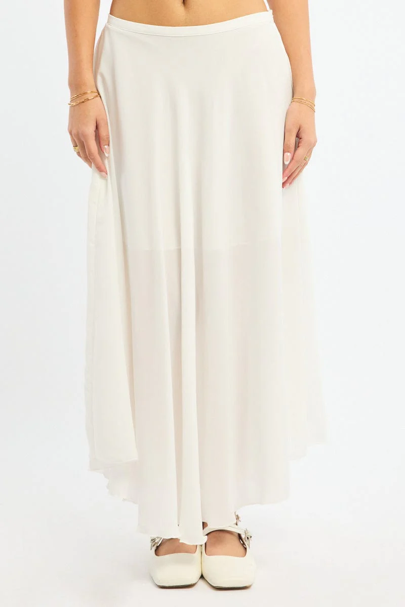 White Maxi Skirt Flowy High Waisted Poly Chiffon - Image 2