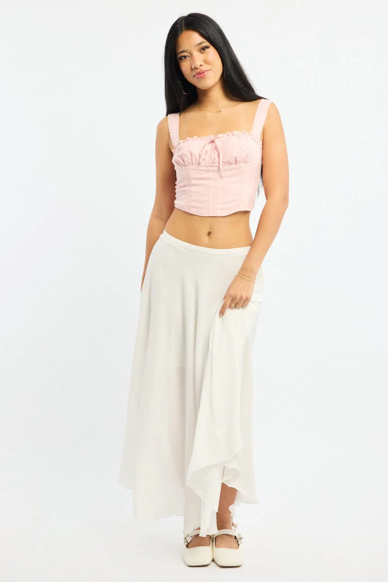 White Maxi Skirt Flowy High Waisted Poly Chiffon - Image 3